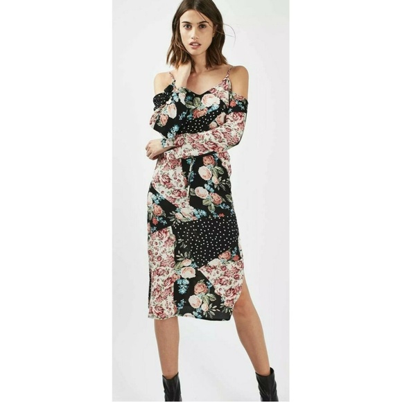 Topshop Dresses & Skirts - Topshop Patchwork Cold Shoulder Floral Dress Sz 4